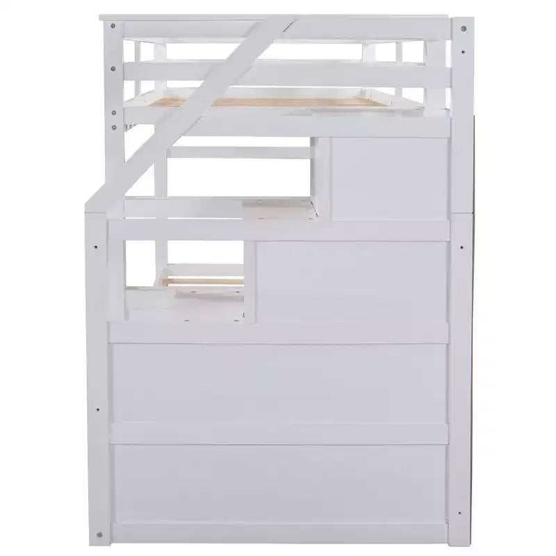 Lits superposés jumeaux avec tiroir gigogne et escalier de rangement, lits superposés en bois avec garde-corps pleine longueur