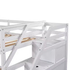 Lits superposés jumeaux avec tiroir gigogne et escalier de rangement, lits superposés en bois avec garde-corps pleine longueur