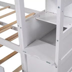 Lits superposés jumeaux avec tiroir gigogne et escalier de rangement, lits superposés en bois avec garde-corps pleine longueur