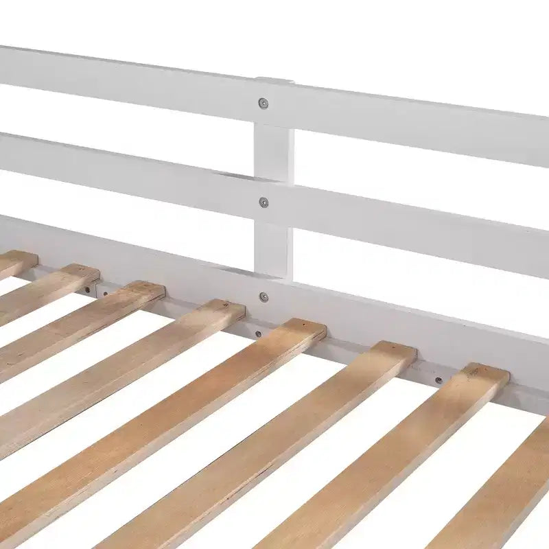 Lits superposés jumeaux avec tiroir gigogne et escalier de rangement, lits superposés en bois avec garde-corps pleine longueur