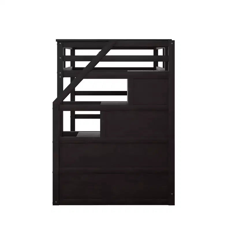 Lits superposés jumeaux avec tiroir gigogne et escalier de rangement, lits superposés en bois avec garde-corps pleine longueur