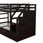 Lits superposés jumeaux avec tiroir gigogne et escalier de rangement, lits superposés en bois avec garde-corps pleine longueur