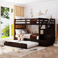 Twin over Twin Bunk Bed with Trundle and Storage Stairs, Wood Bunkbed with Full-Length Guardrails