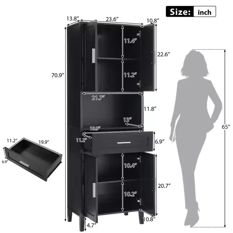 Armoire de salle de bain haute multifonctionnelle de 70,9" résistante à l'eau avec étagères réglables et portes à fermeture douce
