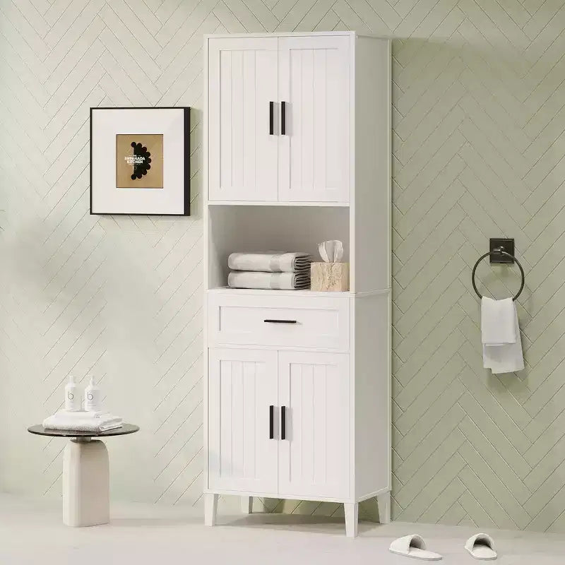 Armoire de salle de bain haute multifonctionnelle de 70,9" résistante à l'eau avec étagères réglables et portes à fermeture douce