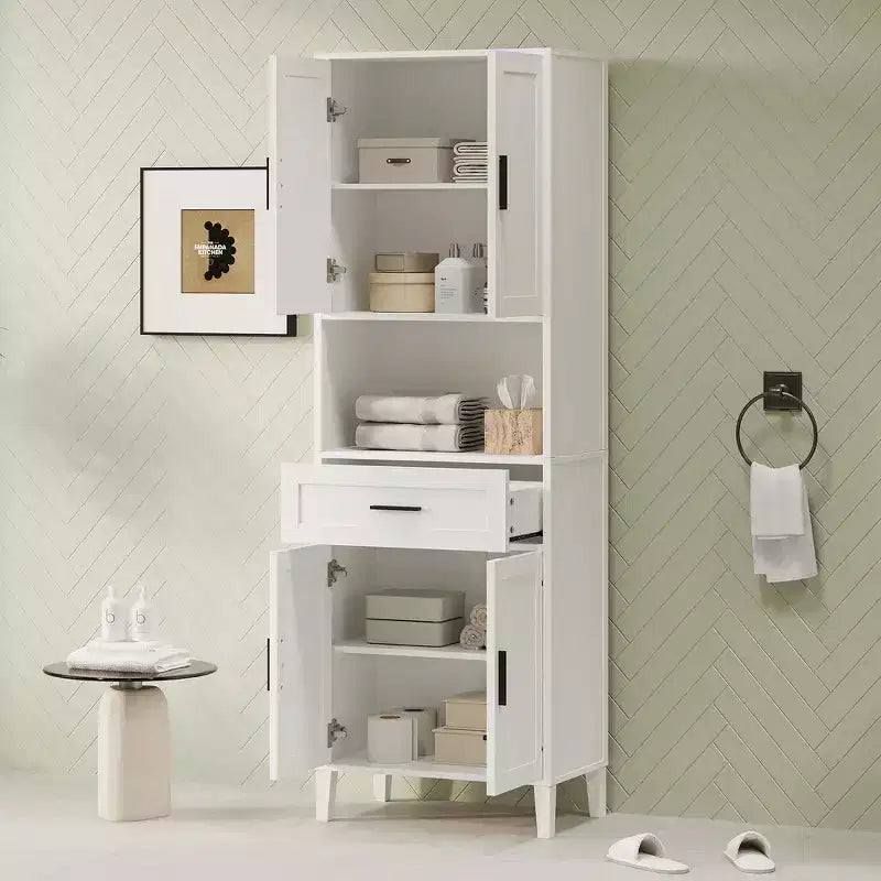 Armoire de salle de bain haute multifonctionnelle de 70,9" résistante à l'eau avec étagères réglables et portes à fermeture douce