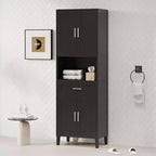 Armoire de salle de bain haute multifonctionnelle de 70,9" résistante à l'eau avec étagères réglables et portes à fermeture douce