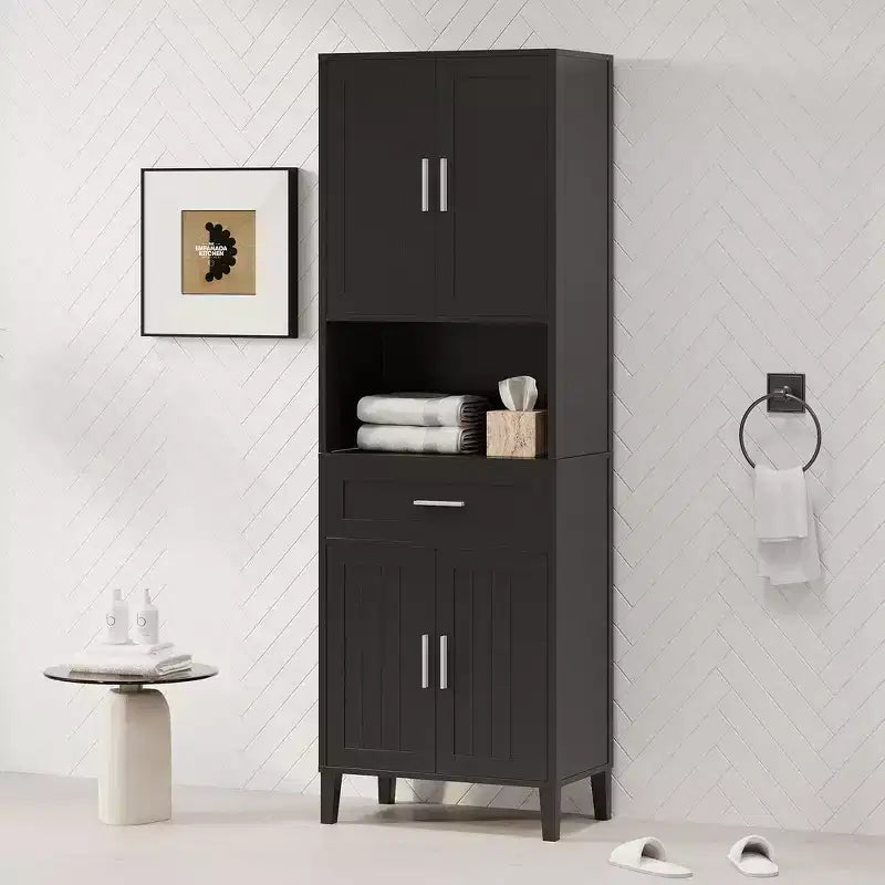 Armoire de salle de bain haute multifonctionnelle de 70,9" résistante à l'eau avec étagères réglables et portes à fermeture douce