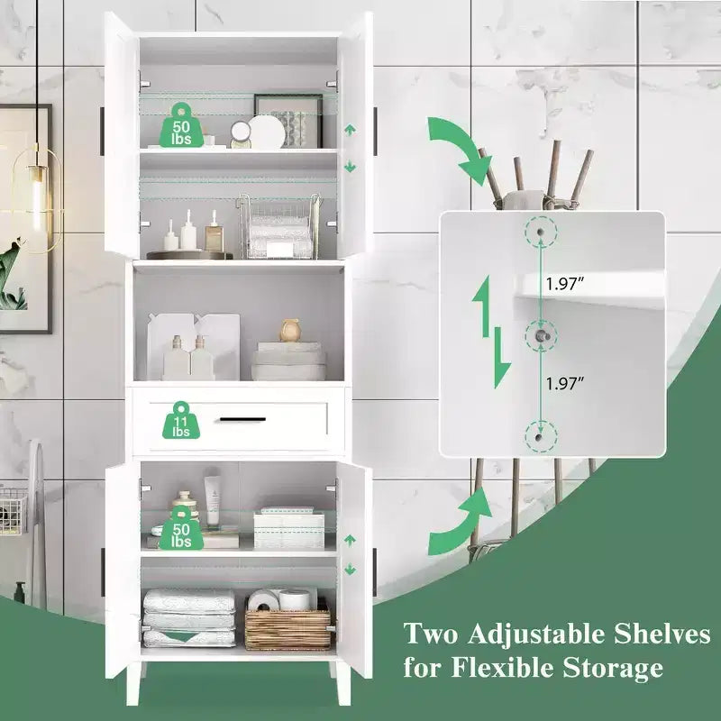 Armoire de salle de bain haute multifonctionnelle de 70,9" résistante à l'eau avec étagères réglables et portes à fermeture douce