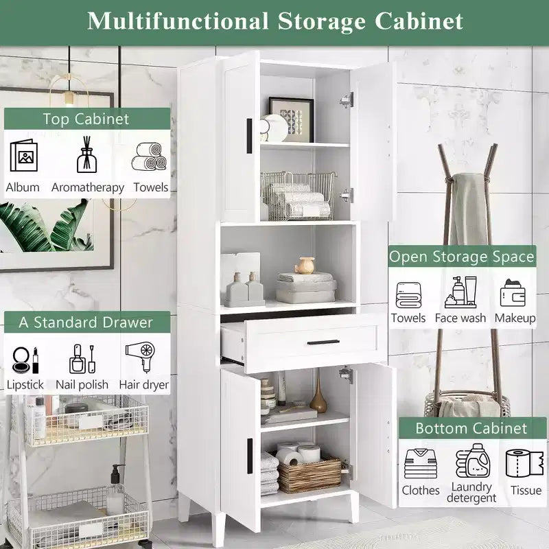 Armoire de salle de bain haute multifonctionnelle de 70,9" résistante à l'eau avec étagères réglables et portes à fermeture douce