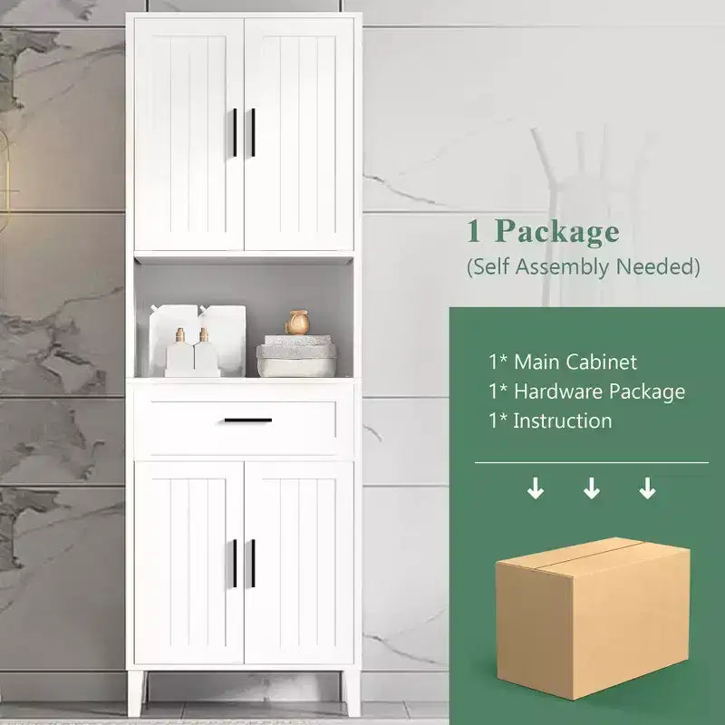 Armoire de salle de bain haute multifonctionnelle de 70,9" résistante à l'eau avec étagères réglables et portes à fermeture douce