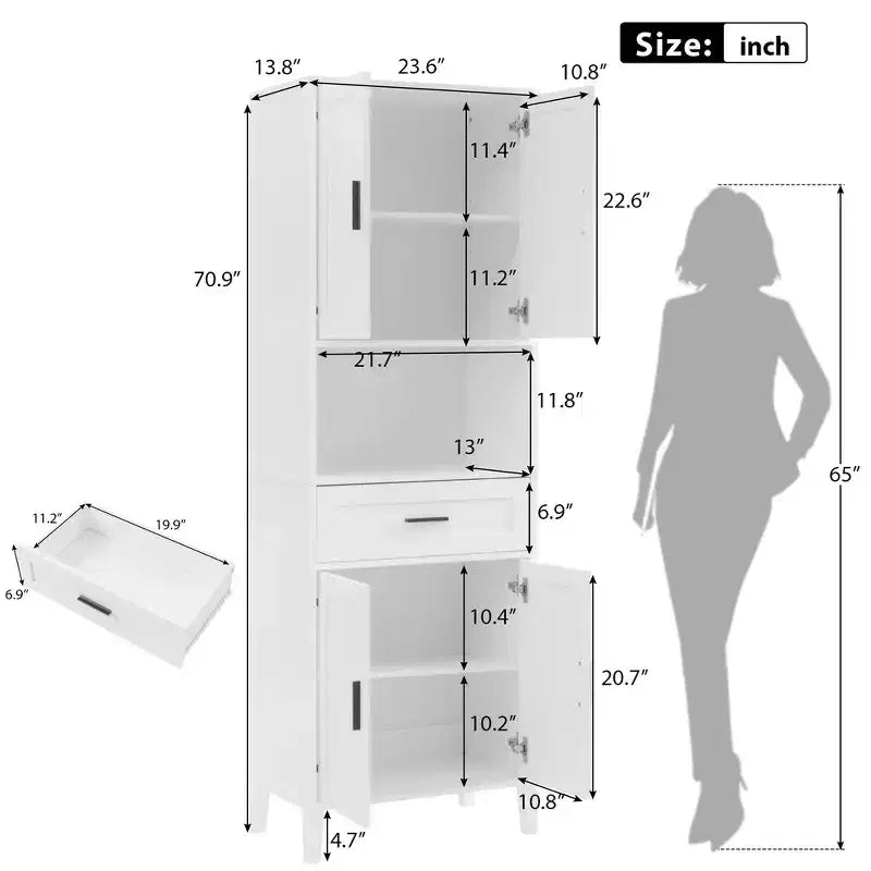 Armoire de salle de bain haute multifonctionnelle de 70,9" résistante à l'eau avec étagères réglables et portes à fermeture douce