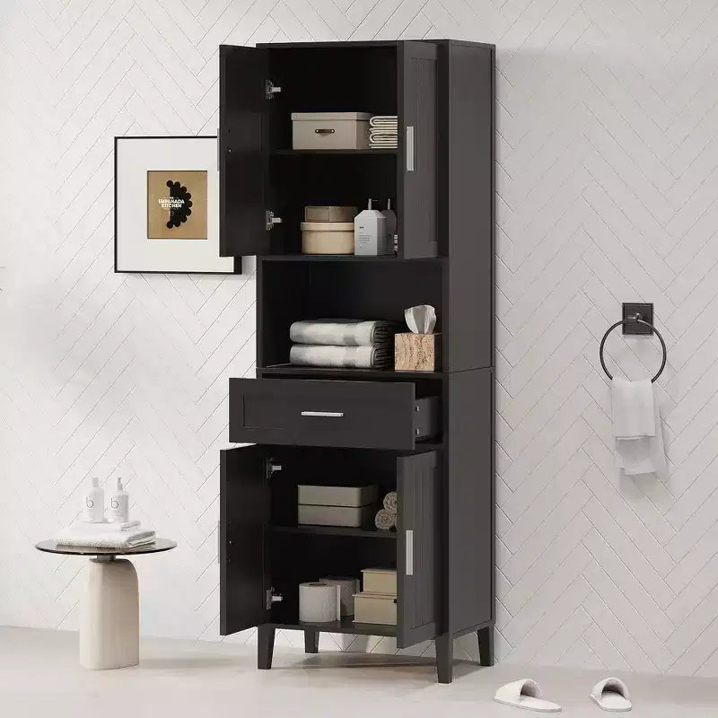 Armoire de salle de bain haute multifonctionnelle de 70,9" résistante à l'eau avec étagères réglables et portes à fermeture douce