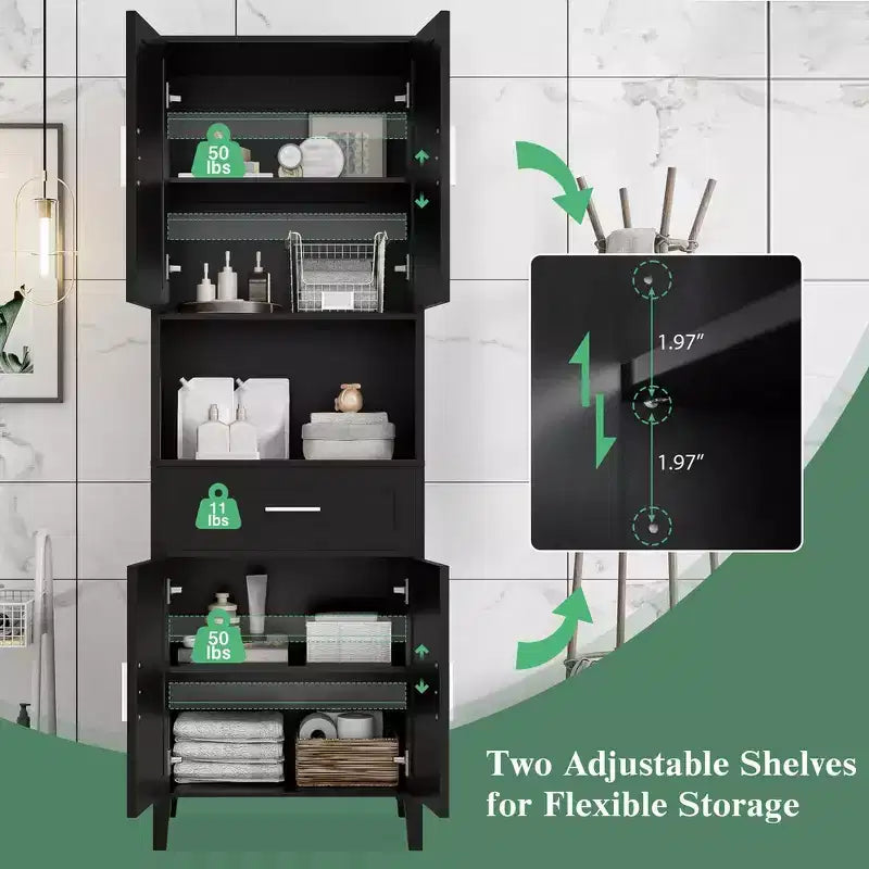 Armoire de salle de bain haute multifonctionnelle de 70,9" résistante à l'eau avec étagères réglables et portes à fermeture douce