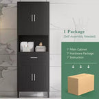 Armoire de salle de bain haute multifonctionnelle de 70,9" résistante à l'eau avec étagères réglables et portes à fermeture douce