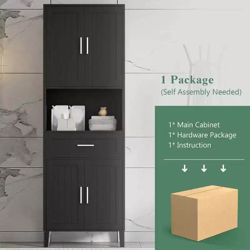 Armoire de salle de bain haute multifonctionnelle de 70,9" résistante à l'eau avec étagères réglables et portes à fermeture douce