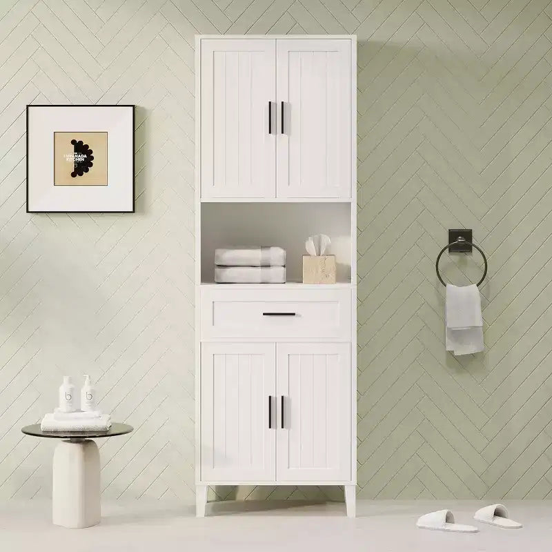 Armoire de salle de bain haute multifonctionnelle de 70,9" résistante à l'eau avec étagères réglables et portes à fermeture douce