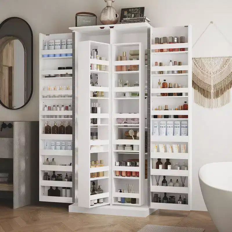 Meuble-lavabo moderne minimaliste à deux portes avec rangement rotatif, organisateur de maquillage pour salle de bain et dressing