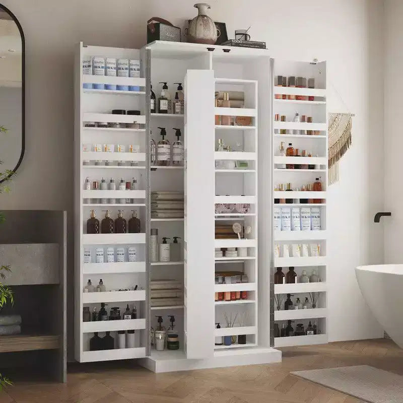 Meuble-lavabo moderne minimaliste à deux portes avec rangement rotatif, organisateur de maquillage pour salle de bain et dressing