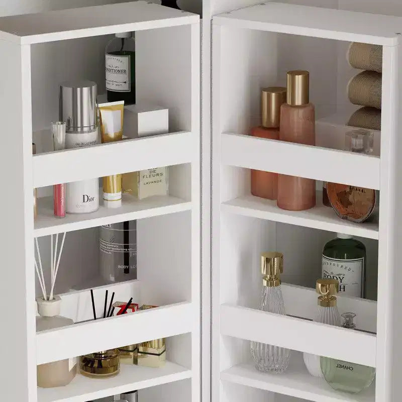 Meuble-lavabo moderne minimaliste à deux portes avec rangement rotatif, organisateur de maquillage pour salle de bain et dressing
