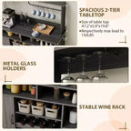 Meuble de bar noir moderne avec rangement pour le vin, étagères réglables et porte-tasses – Organisateur de bar à café pour cuisine et salle à manger