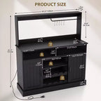 Meuble de bar noir moderne avec rangement pour le vin, étagères réglables et porte-tasses – Organisateur de bar à café pour cuisine et salle à manger