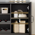 Meuble de bar noir moderne avec rangement pour le vin, étagères réglables et porte-tasses – Organisateur de bar à café pour cuisine et salle à manger