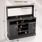 Meuble de bar noir moderne avec rangement pour le vin, étagères réglables et porte-tasses – Organisateur de bar à café pour cuisine et salle à manger