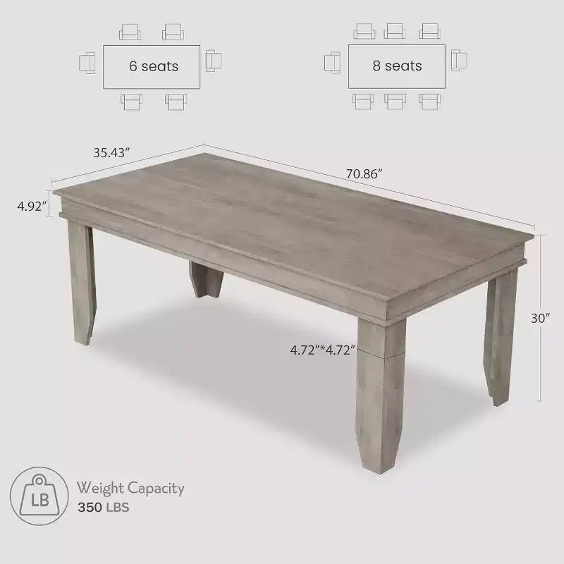 Table à manger pour 6 à 8 personnes, table de salle à manger rectangulaire style ferme de 180 cm, table de dîner rustique en bois pour salon, restaurant