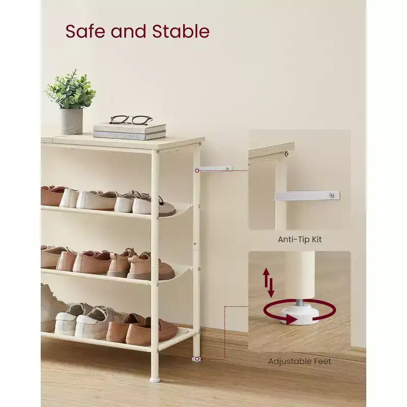 Meuble à Chaussures, Étagère à Chaussures à 4/5 Niveaux pour 12-16 Paires de Chaussures, Organisateur de Chaussures pour Entrée