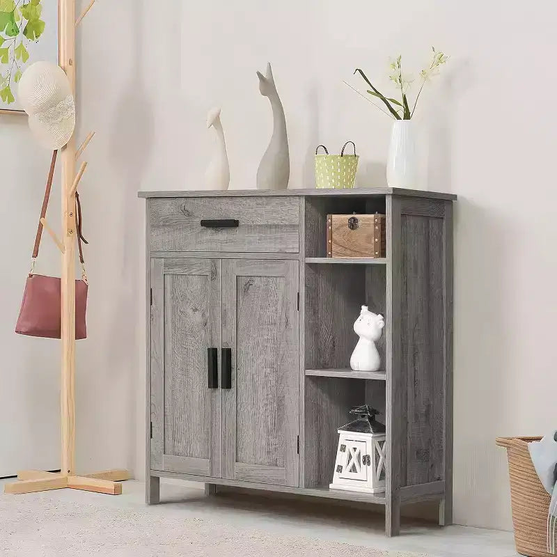 Meuble de salle de bain, Armoire de rangement au sol avec portes et étagères, Meuble de bar à café avec tiroir