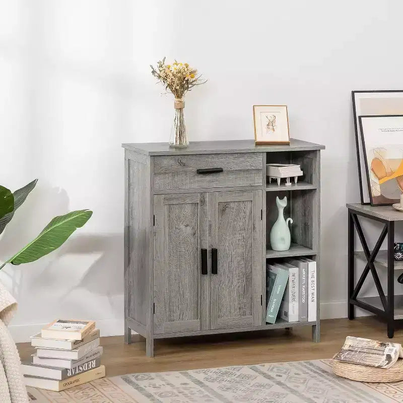 Meuble de salle de bain, Armoire de rangement au sol avec portes et étagères, Meuble de bar à café avec tiroir