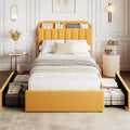 Full Bed Frame with Storage Headboard, Girls Bed Frame with 2 Drawers, Boucle Upholstered Platform Bed with Bookcase, No Box Spring Needed