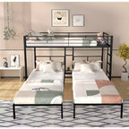 Bellemave Twin Over Twin Triple Bunk Beds for 3 Kids,Metal Triple Bunk Beds with Wood Slats and Table,Noise Reduced Structure,Black