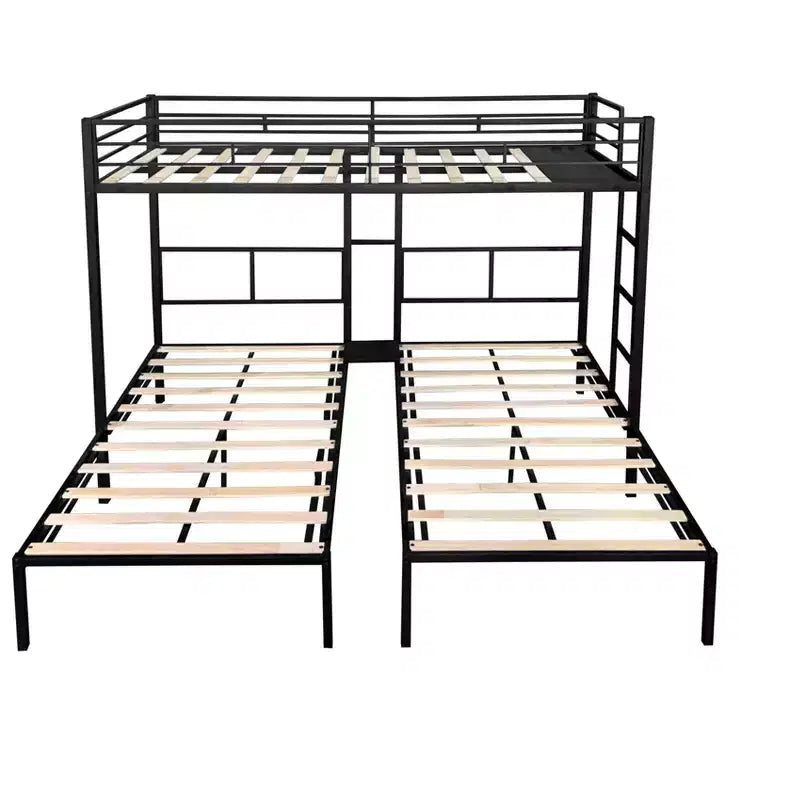Lits Superposés Triples Jumeaux pour 3 Enfants, Lits Superposés Triples en Métal avec Lattes en Bois et Table, Structure Anti-Bruit, Noir