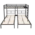 Lits Superposés Triples Jumeaux pour 3 Enfants, Lits Superposés Triples en Métal avec Lattes en Bois et Table, Structure Anti-Bruit, Noir