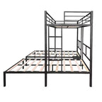 Lits Superposés Triples Jumeaux pour 3 Enfants, Lits Superposés Triples en Métal avec Lattes en Bois et Table, Structure Anti-Bruit, Noir
