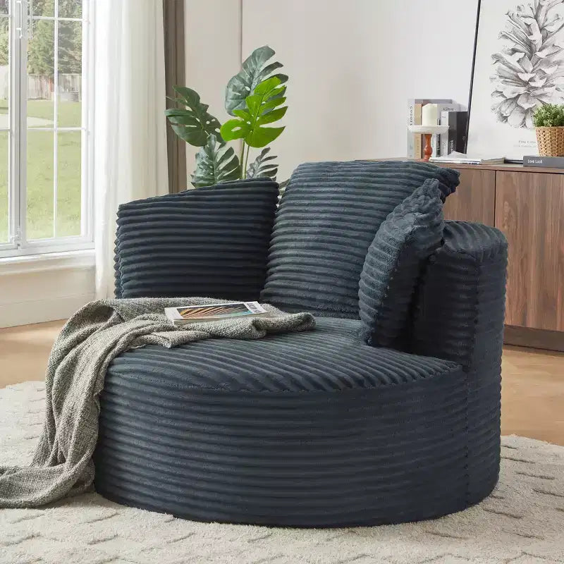 Fauteuil d'appoint rond moderne en velours côtelé avec dossier rembourré, petit fauteuil de loisirs, canapé simple pour salon, bureau, appartement