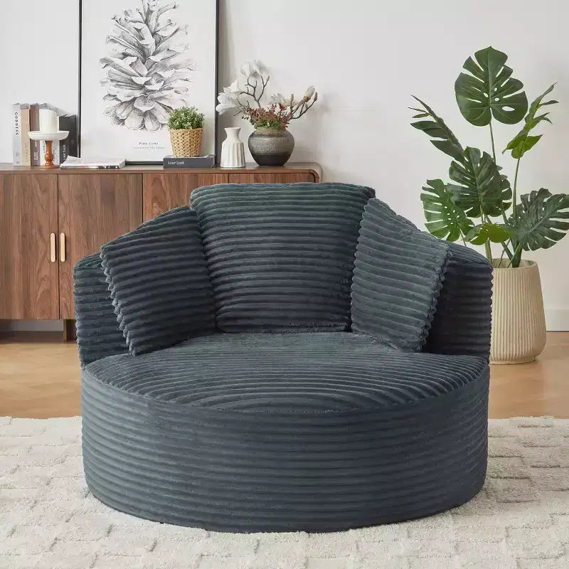 Fauteuil d'appoint rond moderne en velours côtelé avec dossier rembourré, petit fauteuil de loisirs, canapé simple pour salon, bureau, appartement