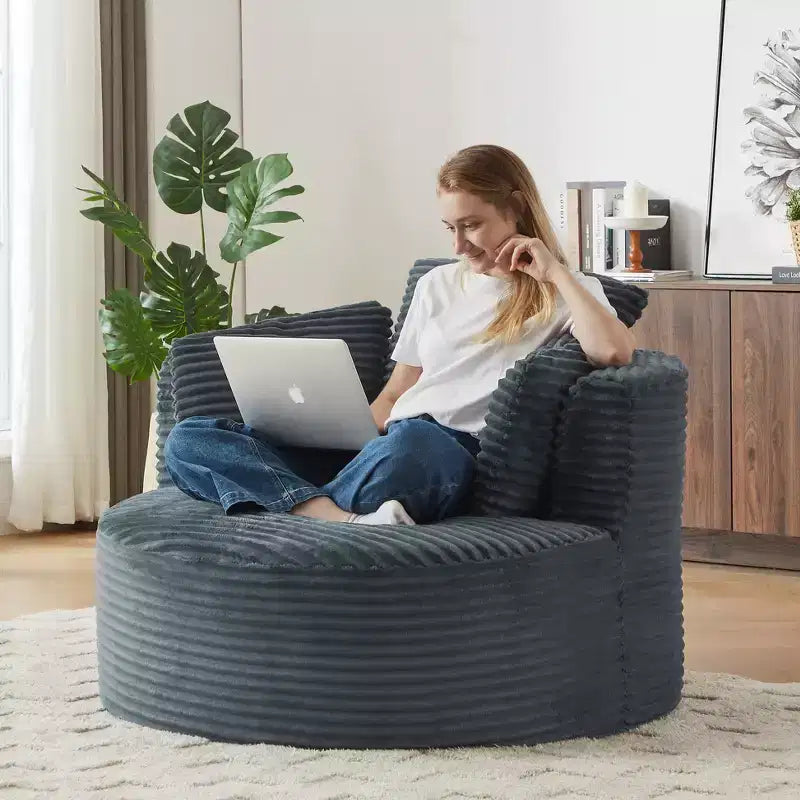 Fauteuil d'appoint rond moderne en velours côtelé avec dossier rembourré, petit fauteuil de loisirs, canapé simple pour salon, bureau, appartement