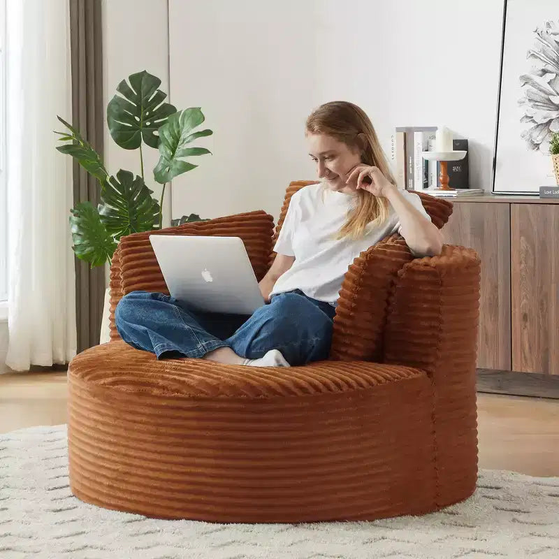 Fauteuil d'appoint rond moderne en velours côtelé avec dossier rembourré, petit fauteuil de loisirs, canapé simple pour salon, bureau, appartement