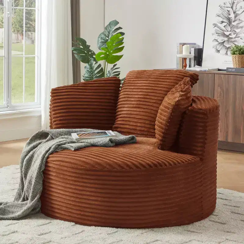 Fauteuil d'appoint rond moderne en velours côtelé avec dossier rembourré, petit fauteuil de loisirs, canapé simple pour salon, bureau, appartement