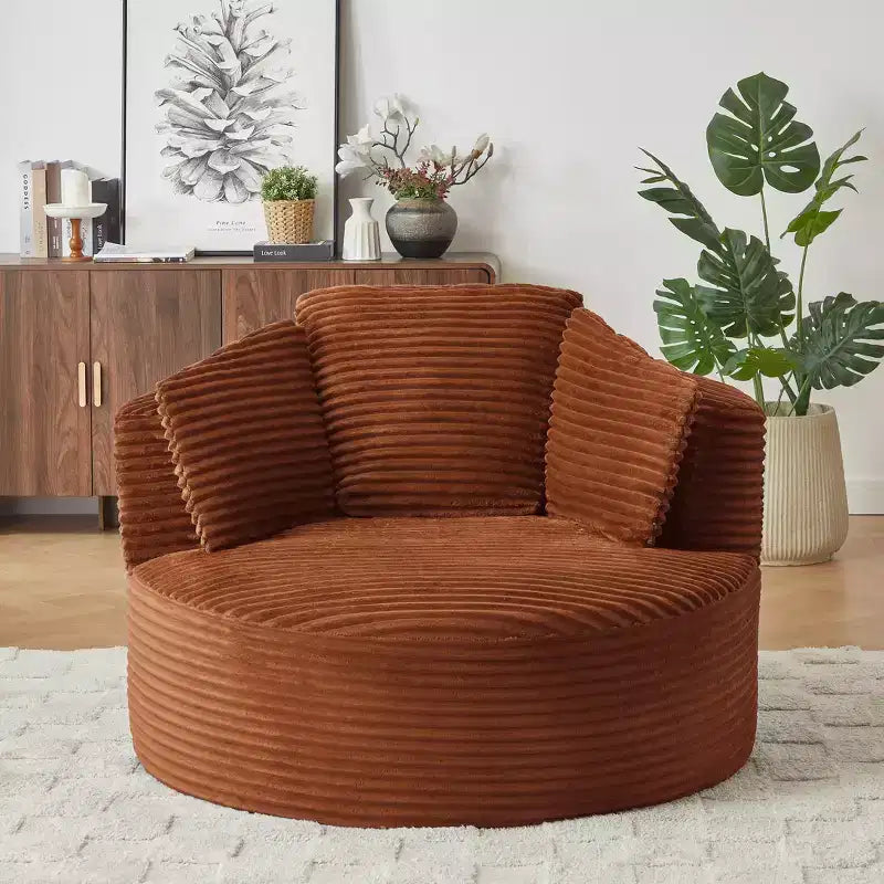 Fauteuil d'appoint rond moderne en velours côtelé avec dossier rembourré, petit fauteuil de loisirs, canapé simple pour salon, bureau, appartement