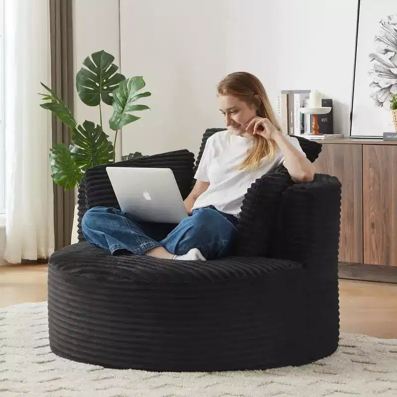 Fauteuil d'appoint rond moderne en velours côtelé avec dossier rembourré, petit fauteuil de loisirs, canapé simple pour salon, bureau, appartement