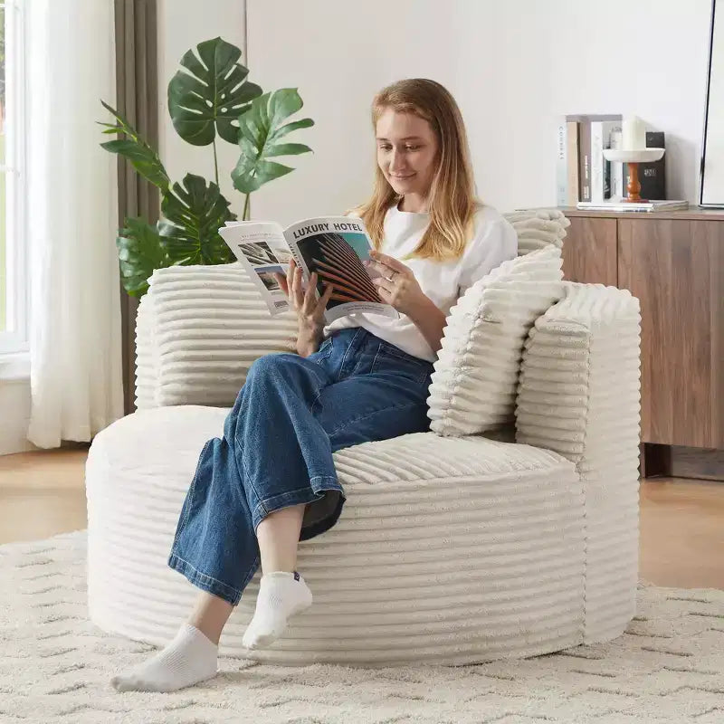 Fauteuil d'appoint rond moderne en velours côtelé avec dossier rembourré, petit fauteuil de loisirs, canapé simple pour salon, bureau, appartement
