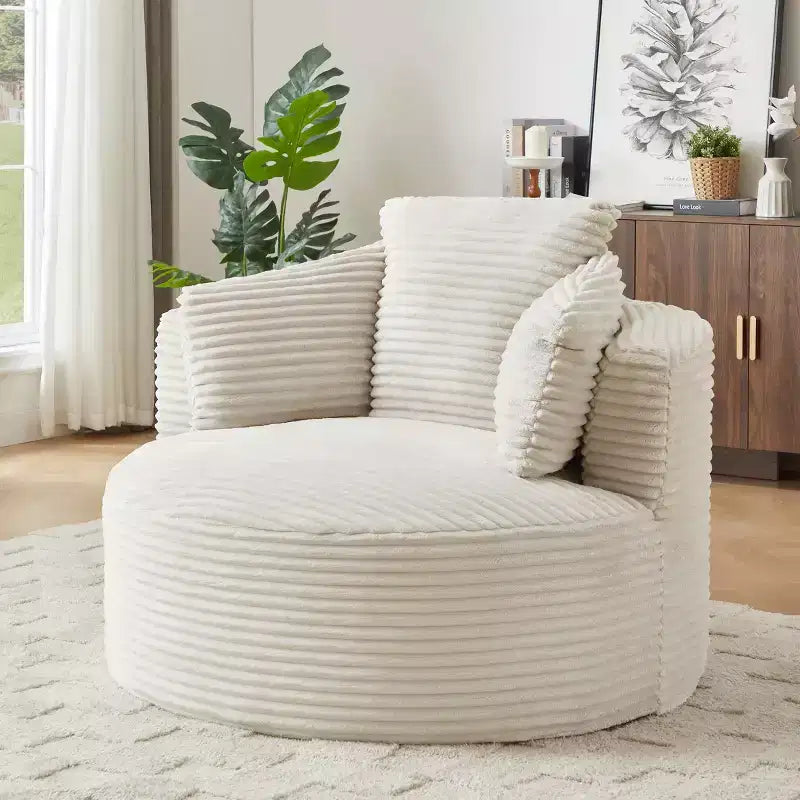 Fauteuil d'appoint rond moderne en velours côtelé avec dossier rembourré, petit fauteuil de loisirs, canapé simple pour salon, bureau, appartement