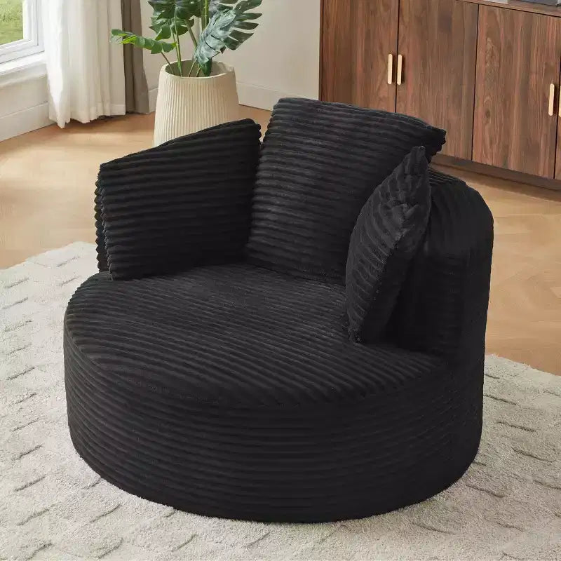 Fauteuil d'appoint rond moderne en velours côtelé avec dossier rembourré, petit fauteuil de loisirs, canapé simple pour salon, bureau, appartement
