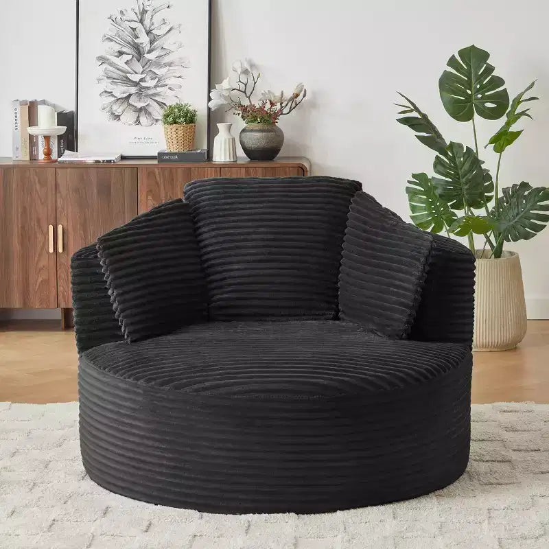 Fauteuil d'appoint rond moderne en velours côtelé avec dossier rembourré, petit fauteuil de loisirs, canapé simple pour salon, bureau, appartement