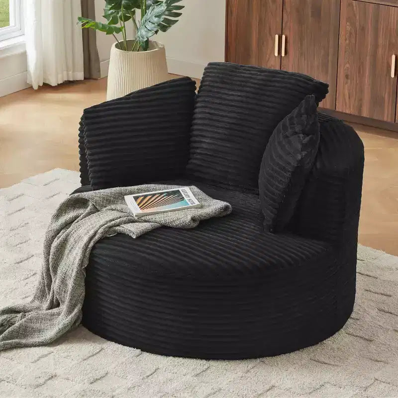 Okak Modern Corduroy Round Accent Chair with Cushioned Backrest,Small Leisure Chair Single Sofa for Living Room,Office,Apartment