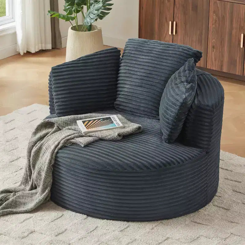 Fauteuil d'appoint rond moderne en velours côtelé avec dossier rembourré, petit fauteuil de loisirs, canapé simple pour salon, bureau, appartement